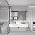 Modern Bathroom Interior with Large Mirror Glass Shower Enclosure and Stone Sink Counter