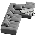 Gray Upholstered L shaped Sectional Sofa With Plush Pillows And Soft Throw Blanket