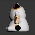 Ceramic White Lucky Cat Decorative Figurine With Black Yellow Ears Raised Paw And Wooden Plaque