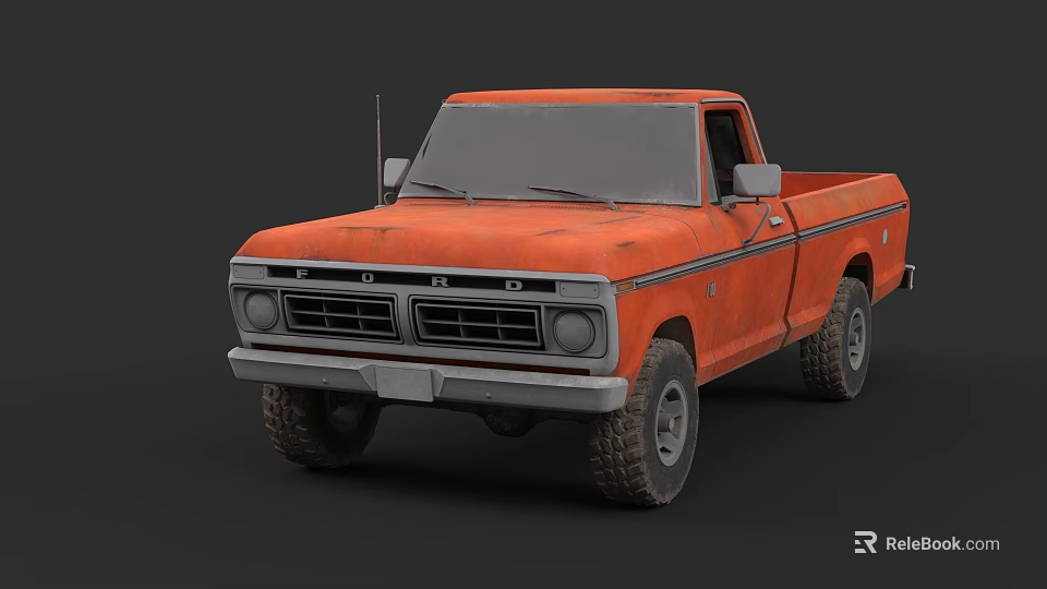 Vintage Orange Ford Pickup Truck With Classic Design And Retro Style 3d model 