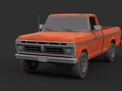 Vintage Orange Ford Pickup Truck With Classic Design And Retro Style 3d model