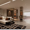 Modern Living Room Interior With Beige Sofas Marble Accent Wall And Geometric Rug