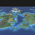 Cartoon Map Scene With Colorful Islands Diverse Terrain And Blue Ocean