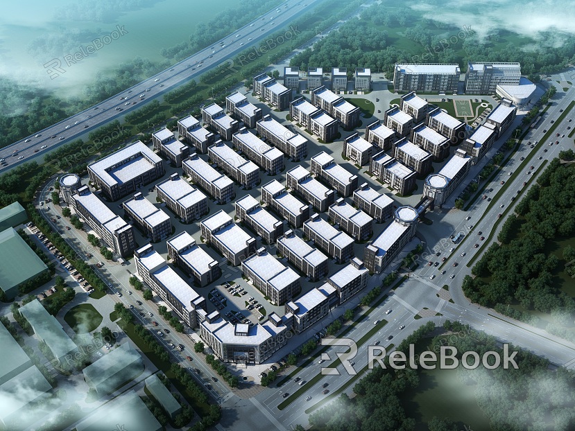 Modern Bird's Eye View Factory Area Industrial Park model