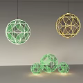 Spherical Geometric Design Pendant Lights in Green and Yellow Hanging Decor