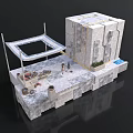 Small Architectural Scene Model With Square Module Framed Structure Platform Table And Plants