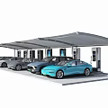 Tensile Membrane Canopy Covering Electric Vehicle Charging Station with Parked Cars