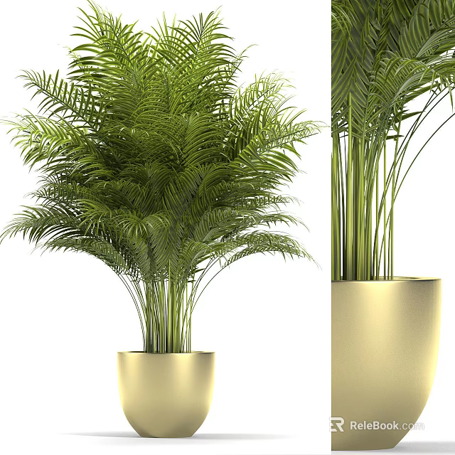Lush Green Bonsai Potted Plant With Golden Ceramic Pot And Foliage 3d model 