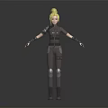 3D Rendered Female Character In Dark Combat Suit With Blonde Bun And Outstretched Arms