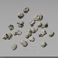 Floating Natural Stone Materials with Various Sizes Shapes Rough Surface Dark Background