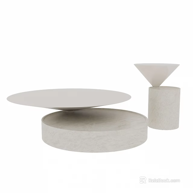 Modern Round Coffee Table With Double Tier Design And Conical Top Cylindrical Base 3d model