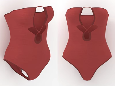 Women's Red Knitted Strapless Backless Bodysuit With Unique Back Design And Elegant Fit 3d model