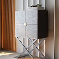 Modern Entryway Console Side Cabinet With Unique Patterned Texture Gold Handle And Metal Base 3d model