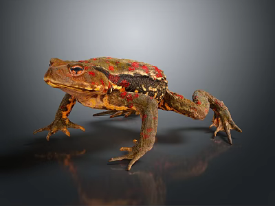 Detailed Colorful Toad With Red Brown Markings On Gray Background 3d model