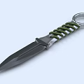 Tactical Dagger With Green Wrapped Handle Silver Ring And Black Blade Design 3d model