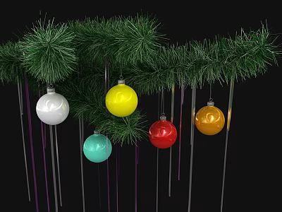 Decorative Colorful Christmas Ornaments Hanging On Green Pine Branches For Holiday Decoration 3d model