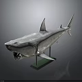 Detailed Silver Shark Model With Open Mouth On Green Base Stand 3d model