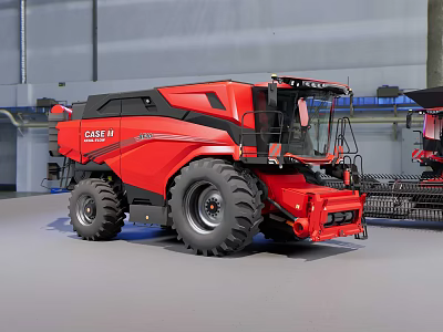 Red CASE IH Combine Harvester with Large Tires Agricultural Functional Vehicle in Warehouse 3d model