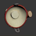 Mushroom Shaped Sink With Red Rim And Tree Stump Base Featuring Silver Faucet