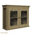 Vintage Wooden Cabinet With Glass Doors And Carved Decorative Rustic Style Storage