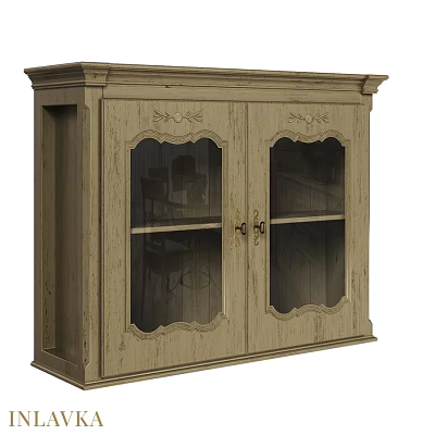 Vintage Wooden Cabinet With Glass Doors And Carved Decorative Rustic Style Storage 3d model