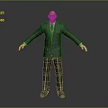 3D Character Model In Green Formal Suit With Outstretched Arms Standing Pose