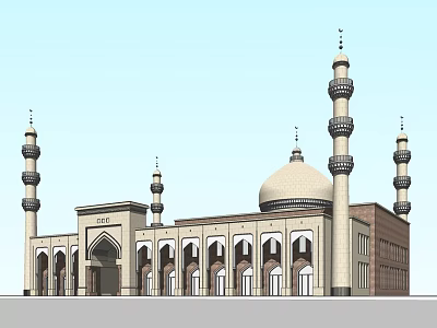Traditional Islamic Mosque Architecture With Dome Minarets And Arched Entrances 3d model