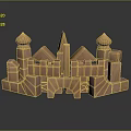 Wooden Building Blocks Forming Castle Structure With Towers And Arches