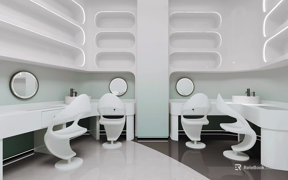 Modern Hospital Outpatient Clinic Waiting Area With White Chairs Mirrors And Counters 3d model 
