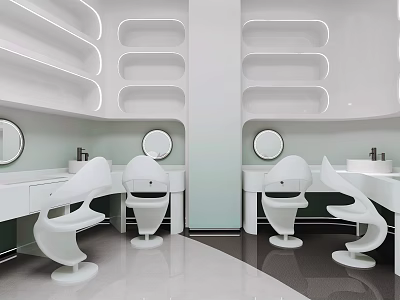 Modern Hospital Outpatient Clinic Waiting Area With White Chairs Mirrors And Counters 3d model