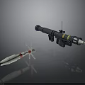 Military Weapons Featuring White Red Stripe Missile With Tail Fins And Blue Yellow Torpedo Antenna Components