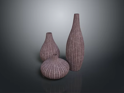 Artistic Handcrafted Modern Sculpture Carving Three Striped Vases Decorative Design 3d model