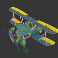 Blue And Yellow Biplane 3D Model For Aerospace Themed Collection