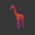 3D Red Giraffe Model with Red Spots in Standing Pose on Gray Background with Reflection 3d model