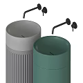 Modern Cylindrical Washbasins In Different Colors Featuring Textured And Smooth Concrete Surfaces