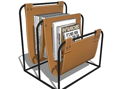 Sleek Modern Bookshelf With Metal Frame And Leather Sections Holding Books 3d model