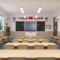 Bright School Classroom With Desks Chairs Blackboard Projection Screen And Windows For Effective Learning Environment