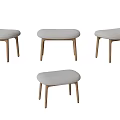 Modern Simple Stools With Wooden Legs And Light Gray Fabric Seats