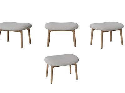 Modern Simple Stools With Wooden Legs And Light Gray Fabric Seats 3d model