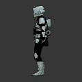 Sci Fi Character And Creature In White Helmet Black Armored Suit With Tactical Gear