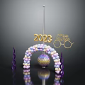 2023 Happy New Year Decor With Balloon Arch Purple Spiral Sphere Ornament Gold Glasses