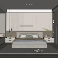 Modern Bedroom Interior With Platform Bed Wall Paneling Nightstands And Window Bench 3d model