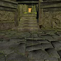 Ancient Stone Passage With Carved Walls Stone Steps And Illuminated Exit