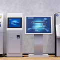 Modern Public Facility Featuring ATM Machines And Interactive Information Kiosks 3d model
