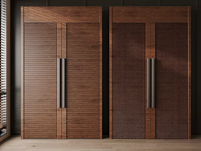 Modern Solid Walnut Wood Wardrobe Sets With Unique Textured Door Panels And Sleek Long Handles 3d model