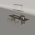Modern Wooden Coffee Table Featuring Sculpture Tea Set Light Colored Chairs And Pendant Lights