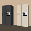 Modern Double Door Refrigerators Gray And White With Digital Screens And Water Dispenser