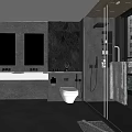 Modern Luxury Bathroom Interior Design With Double Mirrors White Vanity Marble Wall And Glass Shower