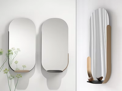 Modern Decorative Oval And Rectangular Wall Mirrors With Gold Frame And Black Shelf 3d model