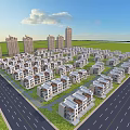 Modern High Rise and Low Rise Residential Buildings With Green Lawns Roads and Blue Sky